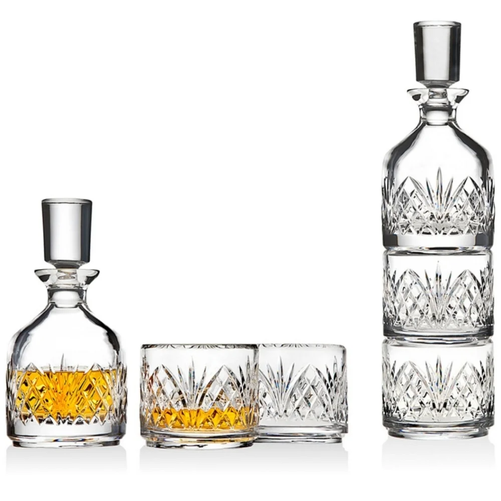 Stackable Crystal Decanter & 2 Glass Set 